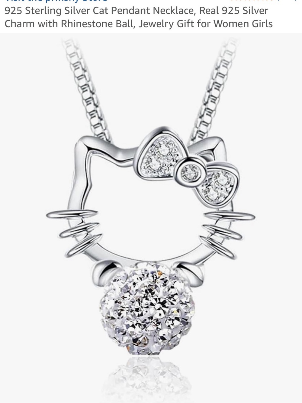 Sterling Silver Cat Pendant Necklace with Crystal Accent - Silver Jewelry NEW